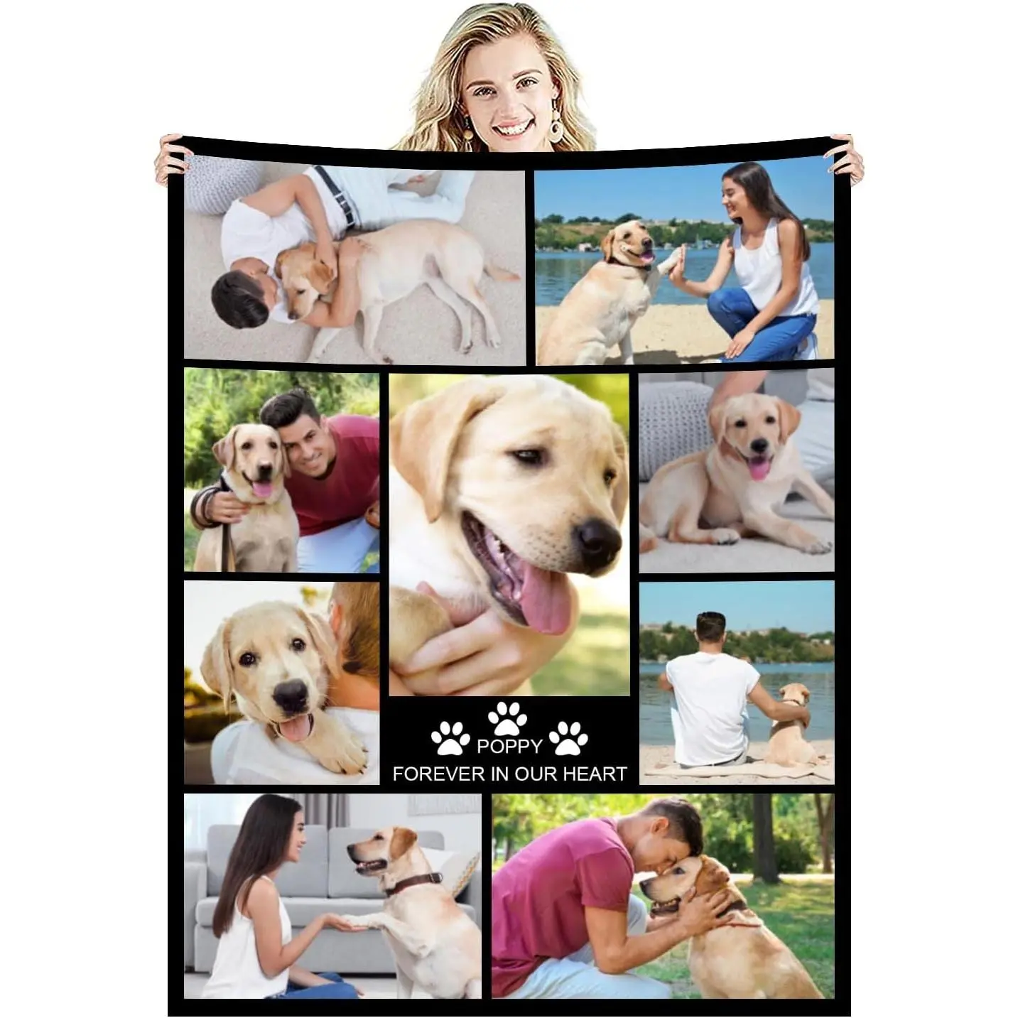 Personalized Photo Collage Blanket - Custom Double-Sided Polyester Throw with 9 Pictures & Text, King Size 71''x90.5''(180x230cm) Home Lounge Gift for Loved Ones