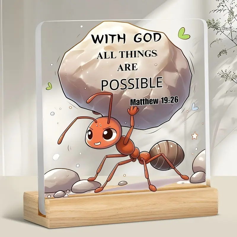 2D flat style, 1 piece religious ant acrylic desktop decoration with "God Be With You" inspirational quote Christian faith ornament, minimalist desktop decor for home, office, church  Easter or Christmas gift for believers No power needed, easy to cl