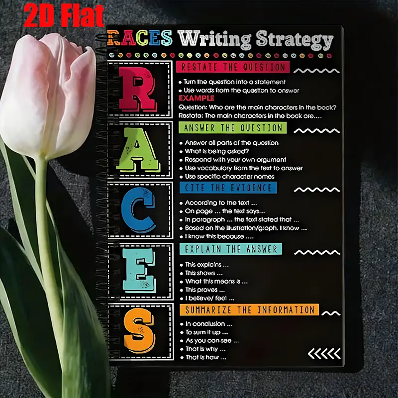 1 RACES Writing Strategy Spiral Coil Notebook, 5.7x8.26 Inch, High-Quality Lined Pages, Durable Binding, Perfect for Students' Essay Practice, Classroom Note-Taking, Back-to-School Supplies, Ideal Gift for Teachers and Learners on School Opening