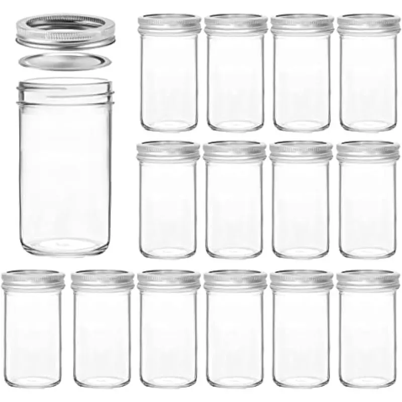 15-Pack 12 oz Mason Jars with Regular Lids, Clear Glass Canning and Jelly Jars for Jam, Honey, Pickling, Preserving, Wedding and Baby Shower Favors