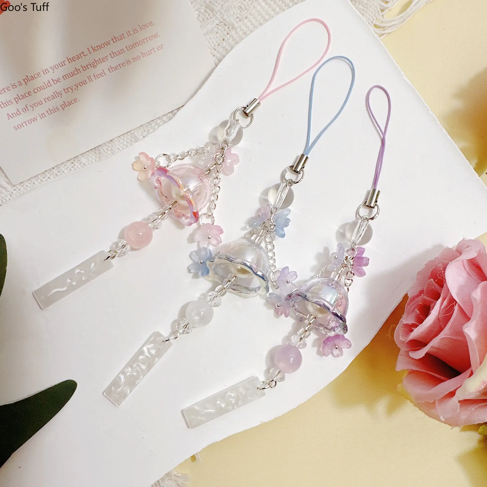 Charm Pendant Fashion Accessory Set - Jellyfish Wind Chime, Exquisite Lily Flower Glass Phone Strap, Portable Bag Hanging Ornament for Car & Daily Decor