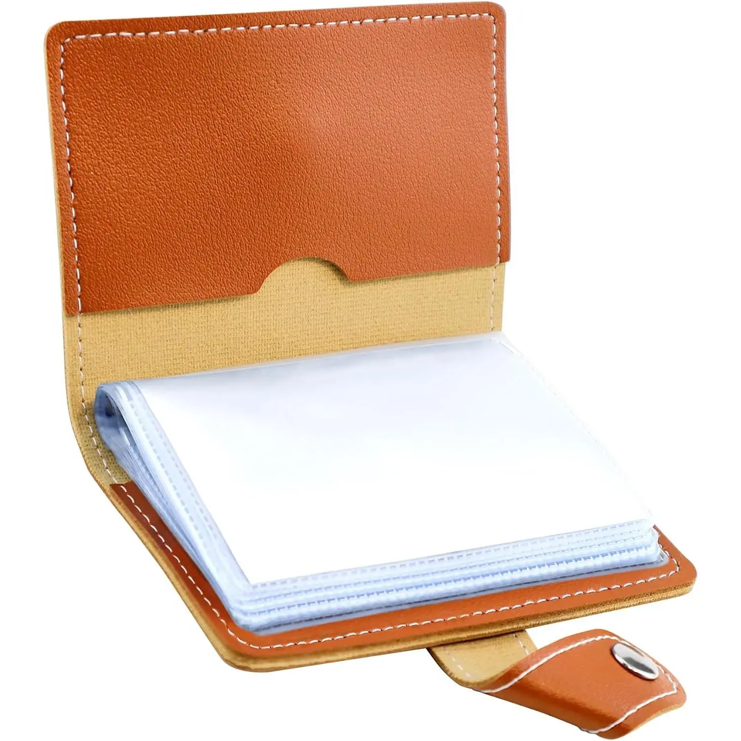 Leather Business Card Holder 26 Card Slots RFID Blocking Secure Professional Card Organizer with Snap Closure Brown