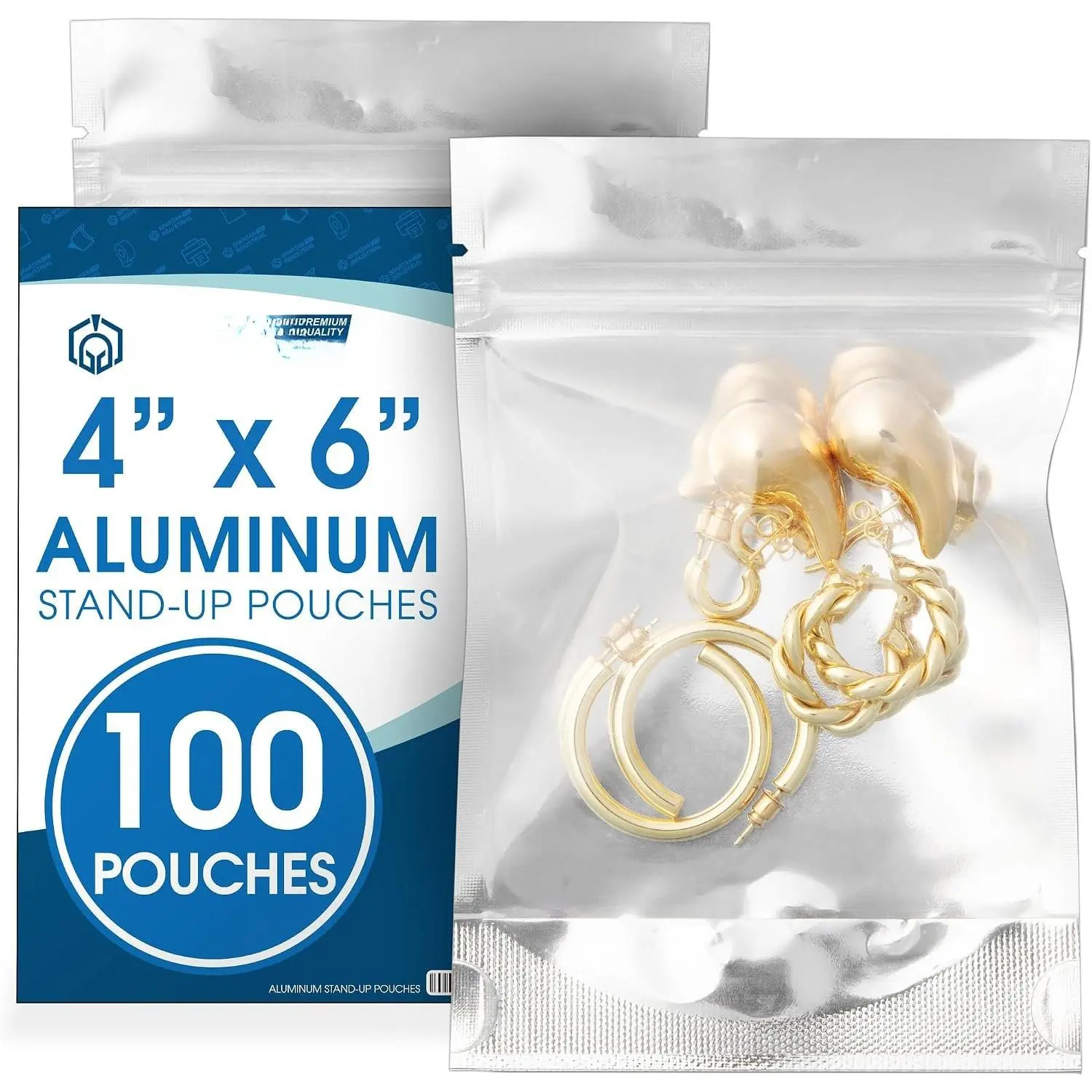 4"x6" Stand-Up Foil Pouches - Pack of 100 Resealable Smell-Proof Airtight Seal Bags for Bulk Users, Wax Melts, Lip Gloss Packaging