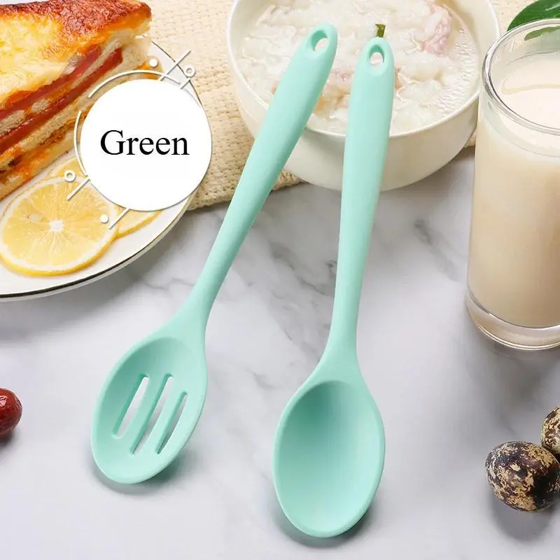 1pc Slotted Serving Spoon, Silicone Small Olive Spoon Colander, Wear-resistant Nonslip Colorful Stirring Spoon, Mixing Spoon