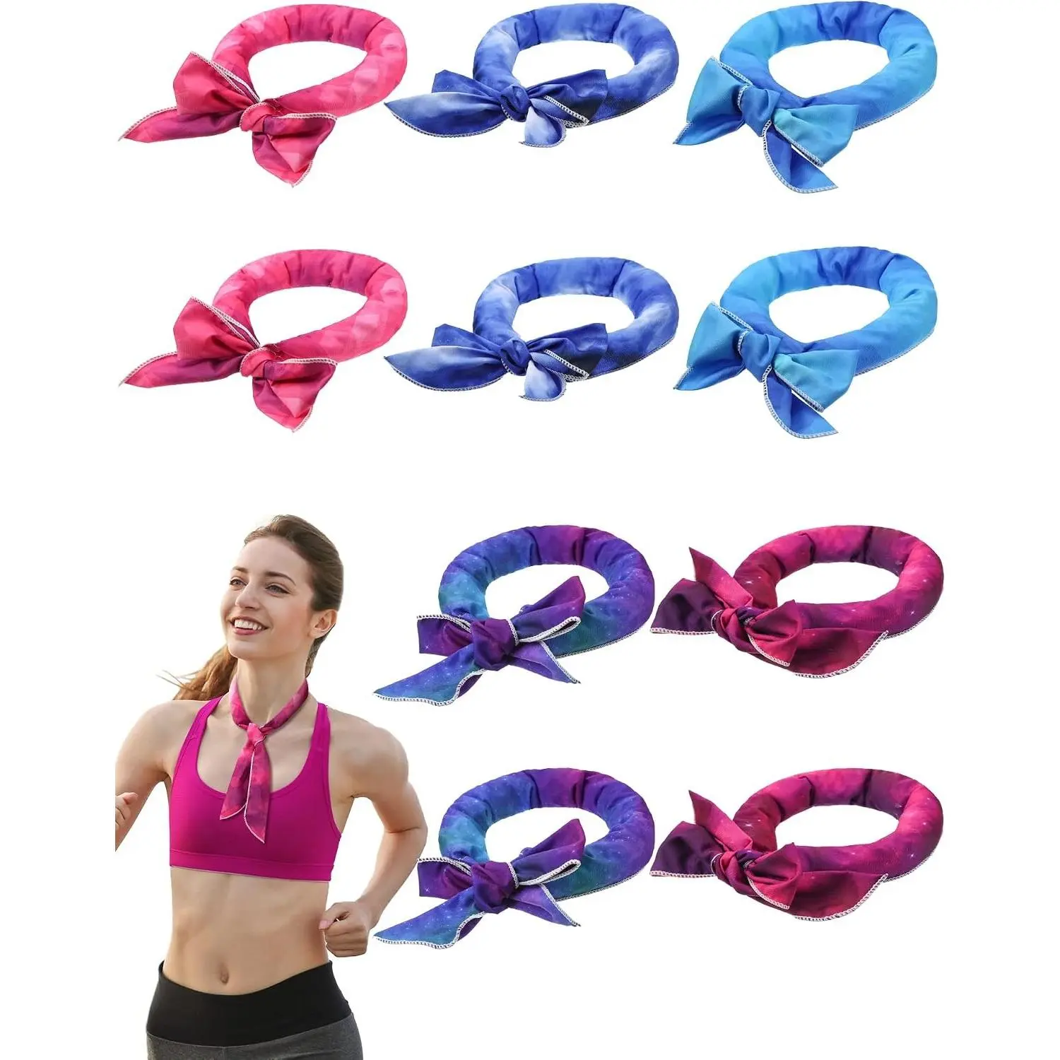 10 Pcs Cooling Neck Wraps Tie Dye Cooling Ice Bandanas Tubes Summer for Women Men Camping Running Outdoor SportGift