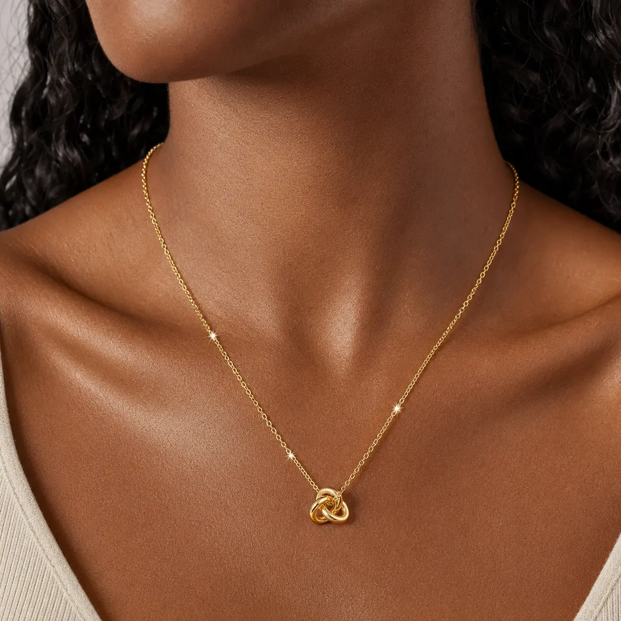 Women's 14K Gold-Plated Copper Interlocking Triple Knot Pendant Necklace, Adjustable Size 16.54+2.36in Link Chain, Costume Jewelry for Casual Daily Wear