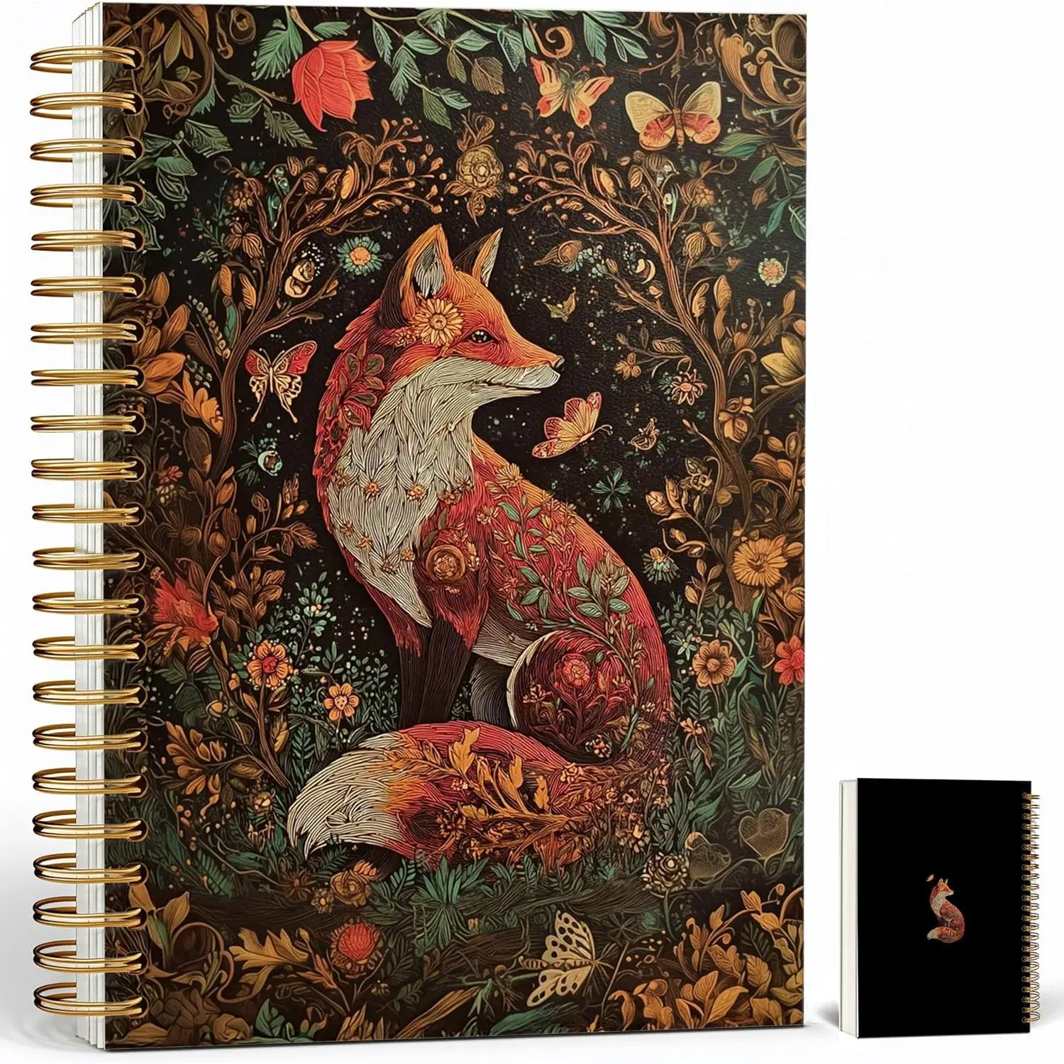Journaling Notebooks for Women, William Morris Abstract Floral Notebook -  Fox Notebook Journal Gifts, Lined Paper, A5 Spiral Journal Notebook Office Supplies Gifts for Women Birthday Christmas (Orange fox)