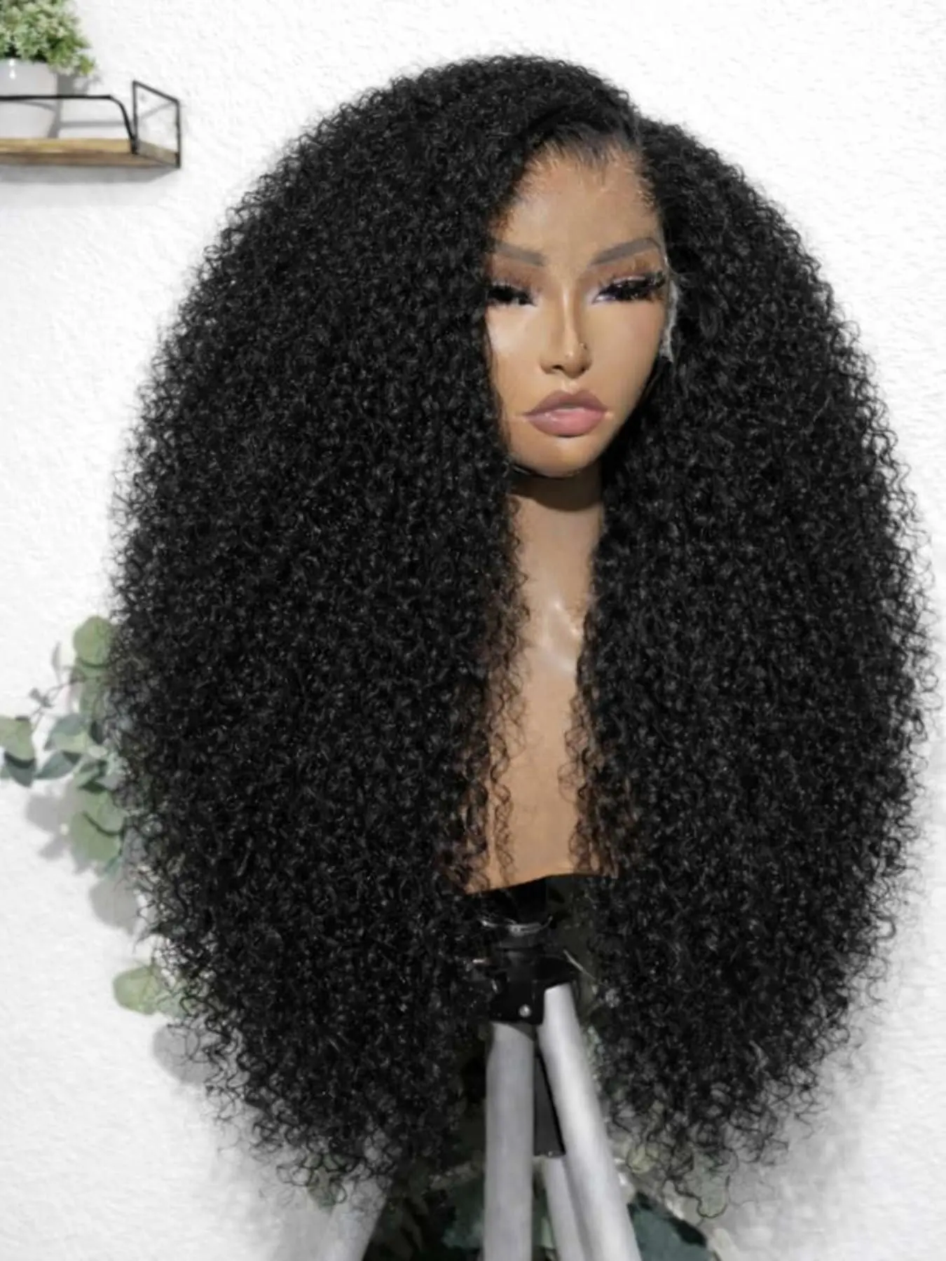 Natural Black Color 180%Density 26Inch Long Kinky Afro Curly Wigs Lace Front Wigs Heat Resistant Glueless Breathable Soft Comfortable Daily Wear Wigs With Baby Hair