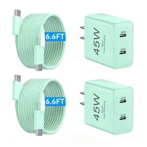 45W Dual USB-C Fast Charger, PD 2-Port Wall Charger Block with 6.6FT Cable for Samsung Galaxy S26 Ultra/S26+/S26, iPhone 17 Pro Max/Pro/Air, Super Fast Charging Adapter