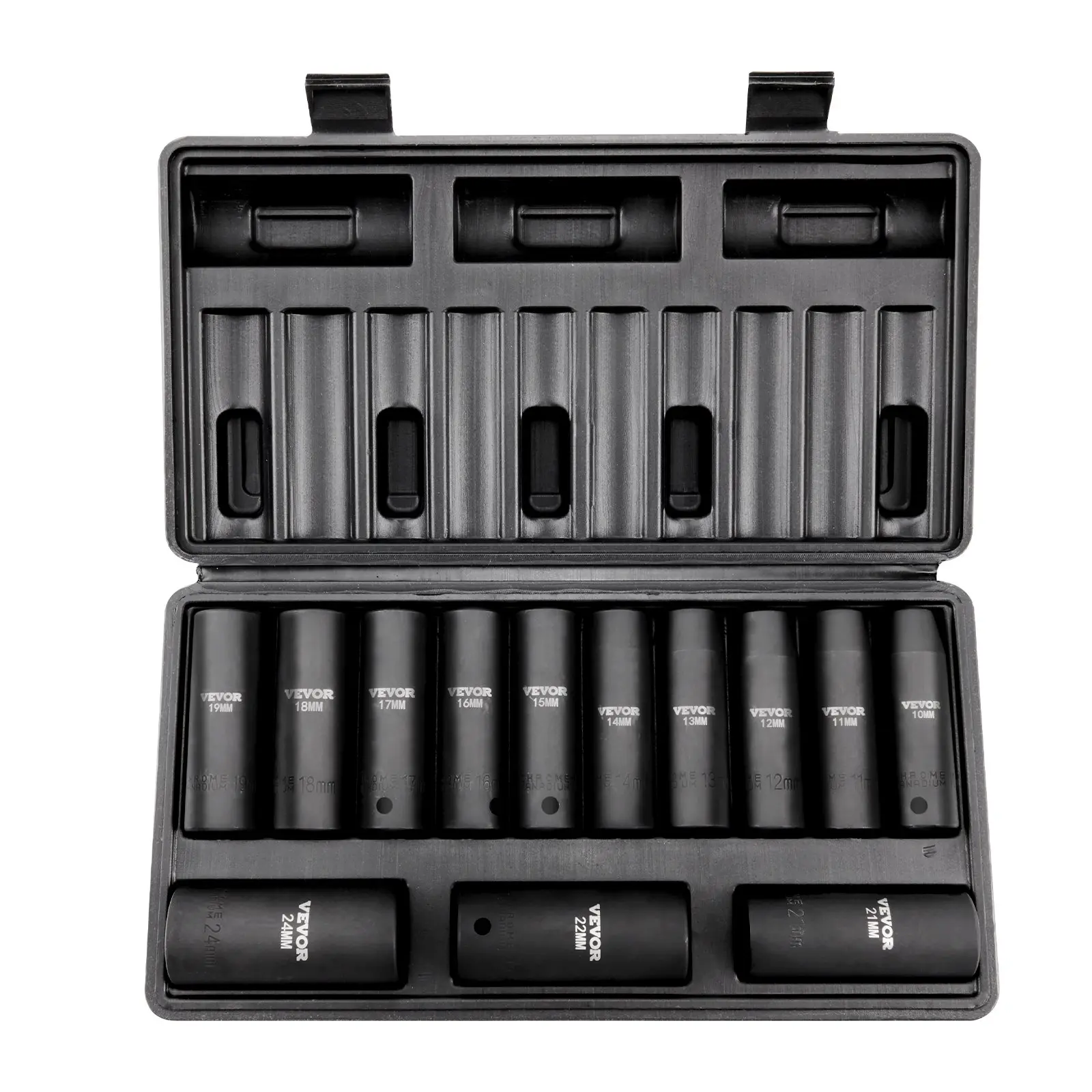 【DealsForYouDays】VEVOR 1/2" Drive Impact Socket Set, 13 Piece Deep Socket Set Metric 10-24mm, 6 Point CR-V Alloy Steel for Auto Repair, Easy-to-Read Size Markings, Rugged Construction, Includes Storage Case