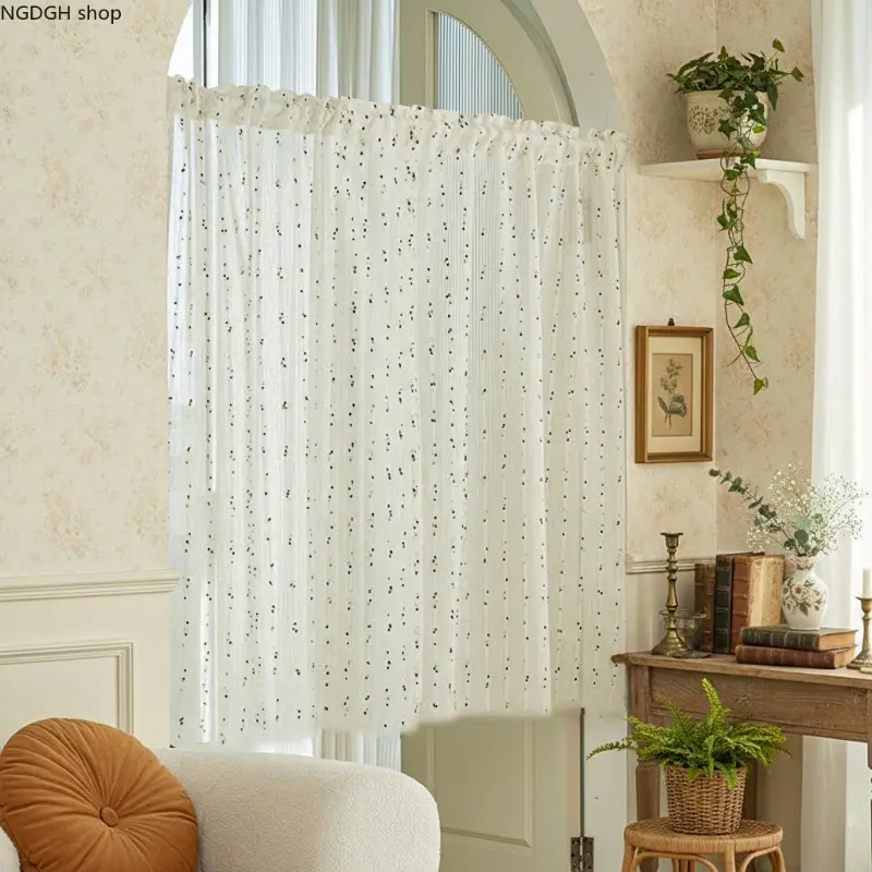 Boho Dot Pattern Sheer Curtains with Tassels, Light Filtering Voile Panels for Living Room and Bedroom Privacy Decor