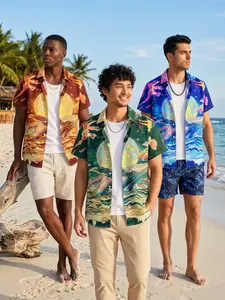 3-Pack Short Sleeve Blouses, Whale & Starry Sky Print, Casual Fitted Summer Beachwear, Plain Surface, No Lining, All Seasons
