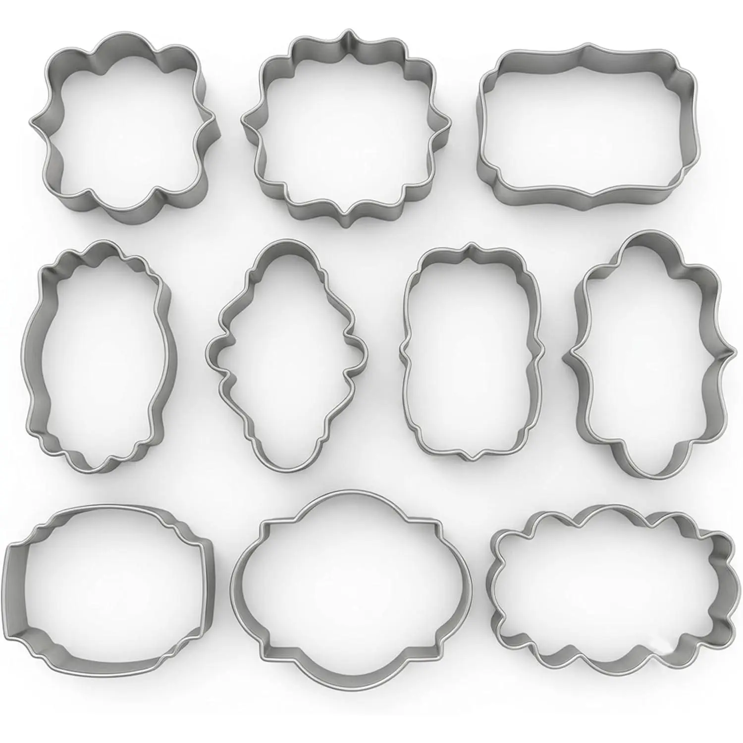 10 count Plaque Frame Cookie Cutters Set,Stainless Steel Biscuit  Fondant Cake Decorating Tools, Variety Shapes Fruit Cutters for Baking,Wedding,Birthday,Christmas, DIY Decorations (Style A)