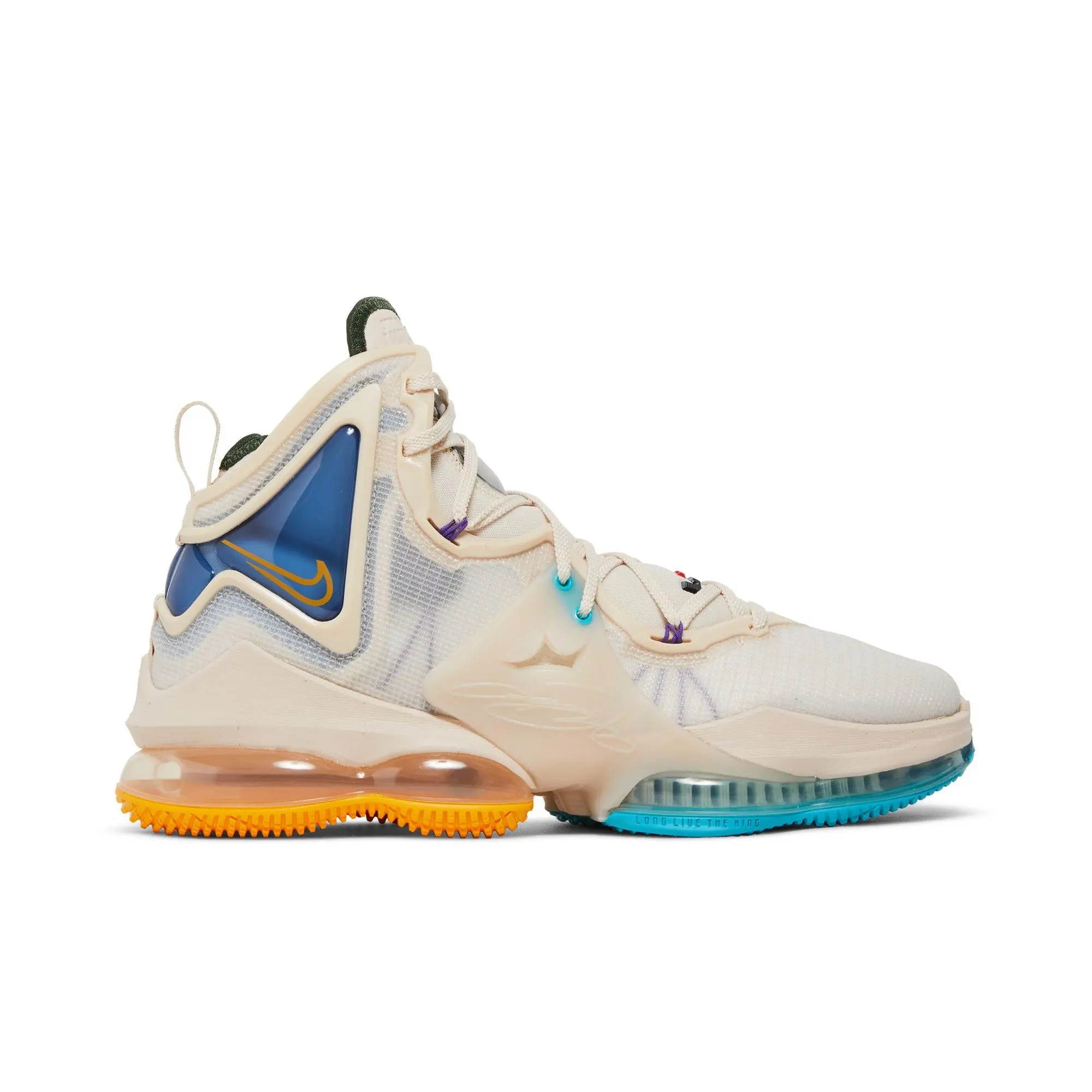 Nike LeBron 19 'Minneapolis Lakers' (Unisex) Pearl White/University Gold/Game Royal/Clear Emerald/University Red basketball shoes DC9339 200