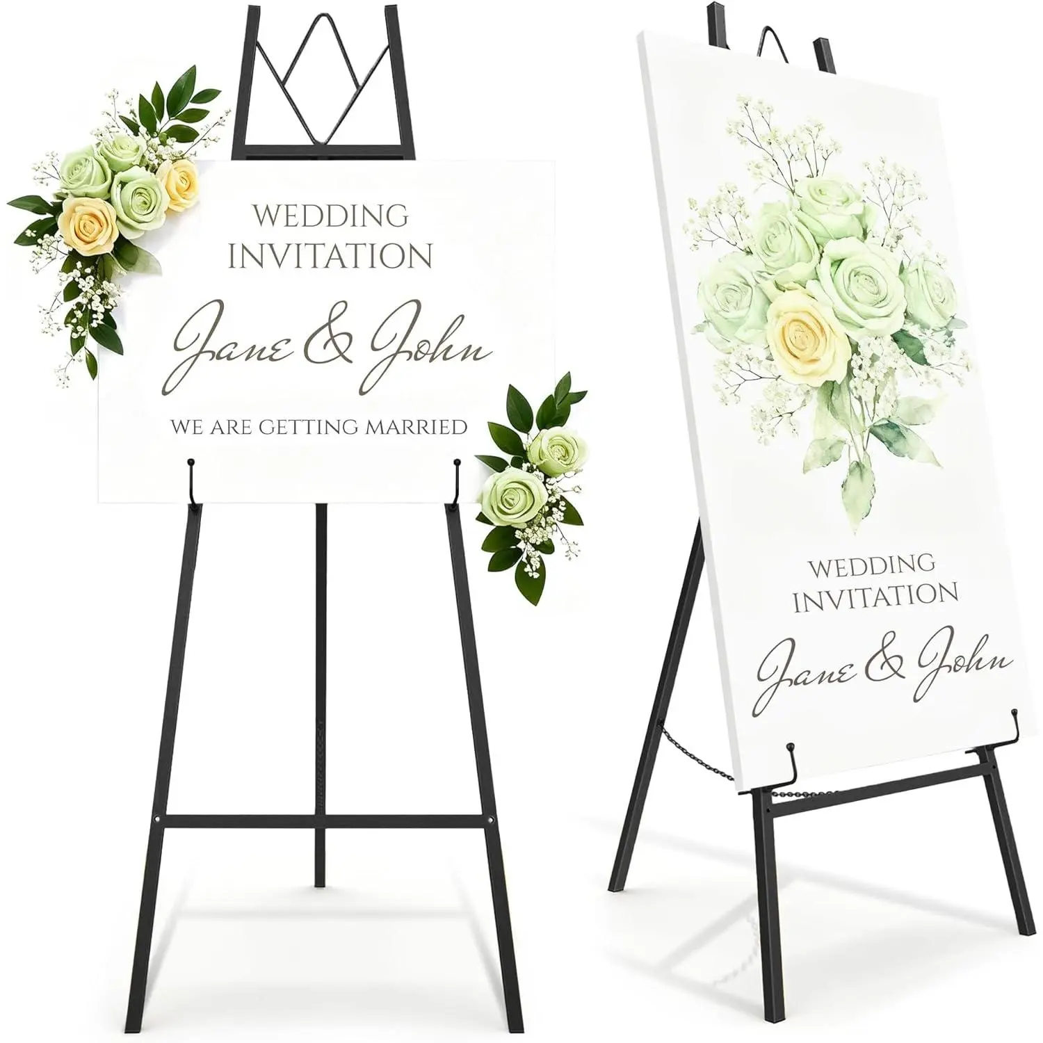Elegant Black Easel Stand for Signs Adjustable A-Frame Display with Chain Perfect for Weddings, Paintings, Posters, Mirrors, and Art Home Decor,45.7×118.6cm