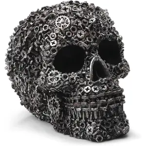 Realistic 5.7 Inch Life Size Skeleton Head Prop for Indoor Outdoor Durable Plastic Skull Statue for Haunted House Halloween Party Gift