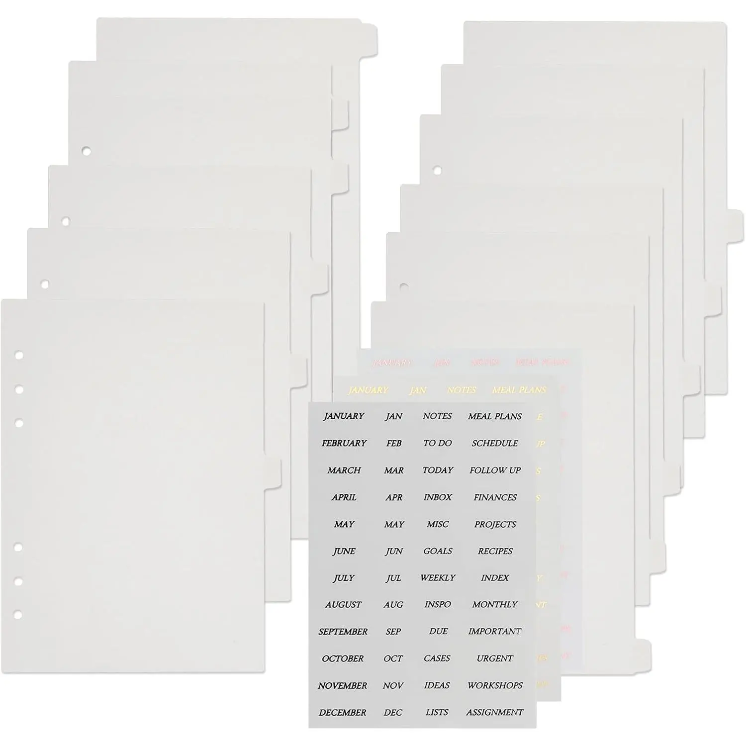A5 Plastic Binder Dividers 6 Holes Durable Plastic Tab Dividers for 6-Ring Binders, Notebooks, Planners (Clear, 12 tab)