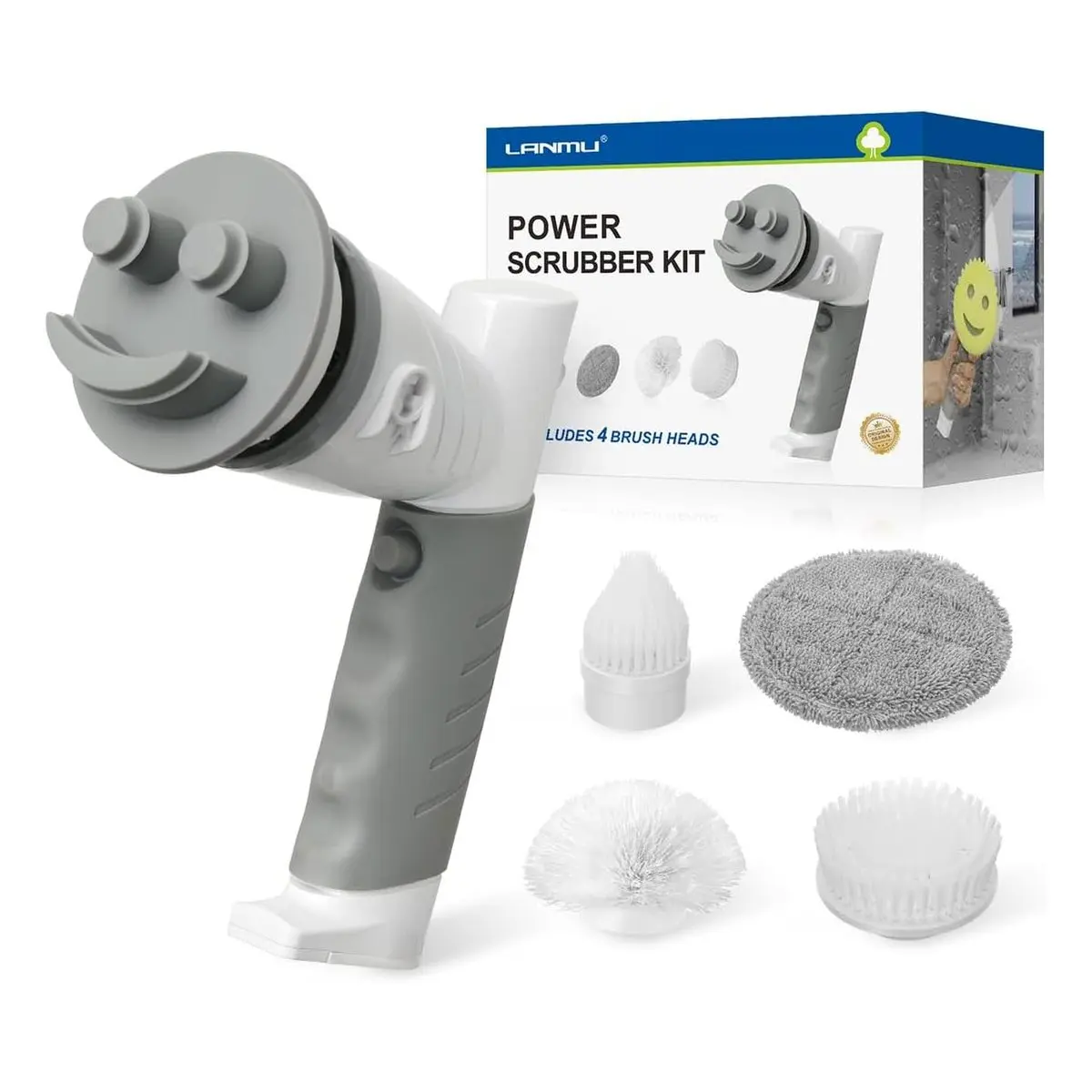 Cordless Power Spin Brush, Electric Scrubber Sponge Wand for Cleaning Oven, Stove, Sink, Shower, Bathtub, with Comfortable Handle and 5 Replaceable Heads
