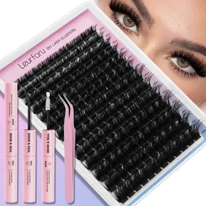 156Pcs Lash Clusters 200D Mega Volume D Curl 10-18mm Fluffy Waterproof Photogenic Kit With Double Head Glue & Tweezers Long Lasting Melanin Rich Friendly for Graduation Season Eyelashes for Prom That Stay All Night