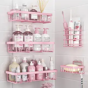 2026  Pink 5-Pack Bathroom AccessoriesSet Rust-Proof Waterproof No Drilling Showercaddy Storage Rack with Toothbrush Soap HolderLarge Capacity Minimalist Design Holiday HaulDeal Christmas Gift kitchen shelving