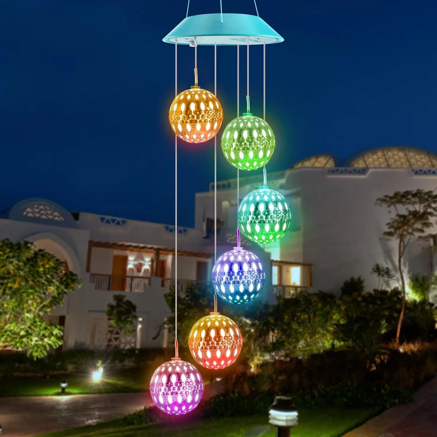 Solar Wind Chime, Color Changing Moroccan Ball Wind Chimes, LED Decorative Mobile, Gifts for Mom, Waterproof Outdoor Decorative Lights for Garden, Patio, Party, Yard, Window Outdoor Decor