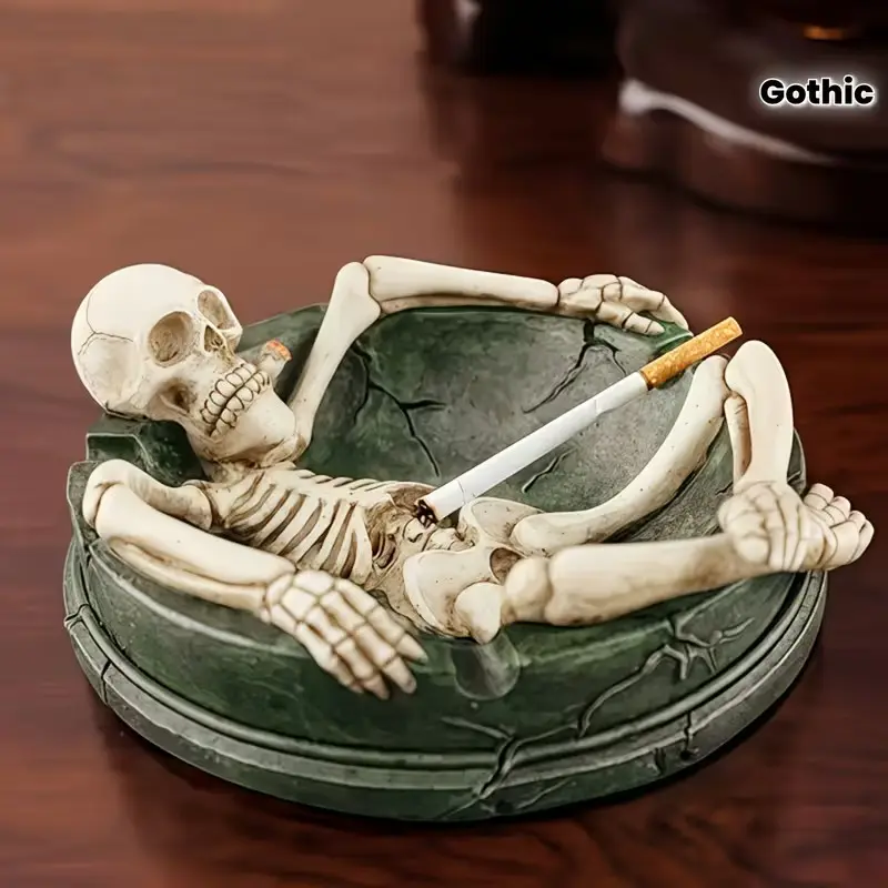 Halloween,Durable Resin Gothic Round Skeleton Ashtray 1pc | Compact Halloween Home Decor with Realistic Bone Detailing for Indoor/Outdoor Use - Unique Gift for Gothic Enthusiasts