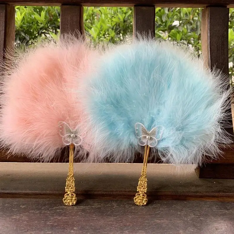 Chinese Vintage Hand Fan Colorful Feather Fan for Fairy Girl Dance Wedding Favor Party Decoration High Quality Gift for Guest