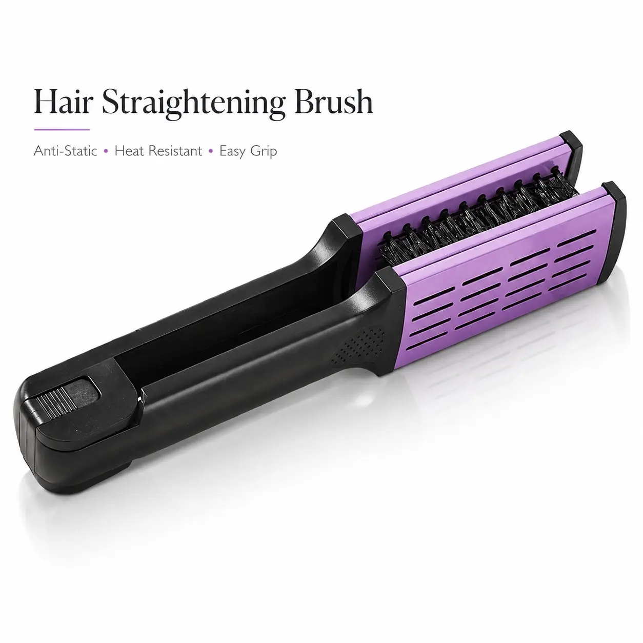 Double-Sided Hair Straightening Brush, Heat Resistant Anti-Static Easy Grip Smoothing Comb with One-Click Lock, Vented Hair Styling Brush for Frizz Control, Detangling, Straightening & Sleek Hair Finish, Portable Hair Care Tool for Women