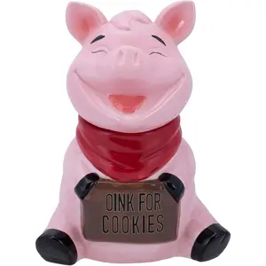 Ceramic 10.4 x 7.6 Everyday Cookie & Candy Jar with Airtight Lid Perfect for Kitchen Canisters Pet Treat Containers Decorative Farmhouse Storage Pig Sign Oink