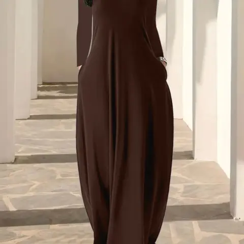 Women's Long Dress with Pockets, Leopard Print, Long Sleeve, All-Season Sleepwear, Soft Fabric