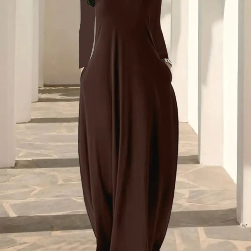 Women's Long Dress with Pockets, Leopard Print, Long Sleeve, All-Season Sleepwear, Soft Fabric