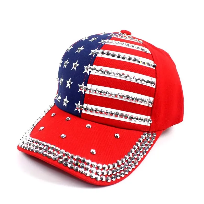 Stylish rhinestone-embellished baseball cap; a "dad hat" featuring handcrafted rhinestone and stud detailing, suitable for year-round daily wear and Independence Day celebrations. Dad Style Cap