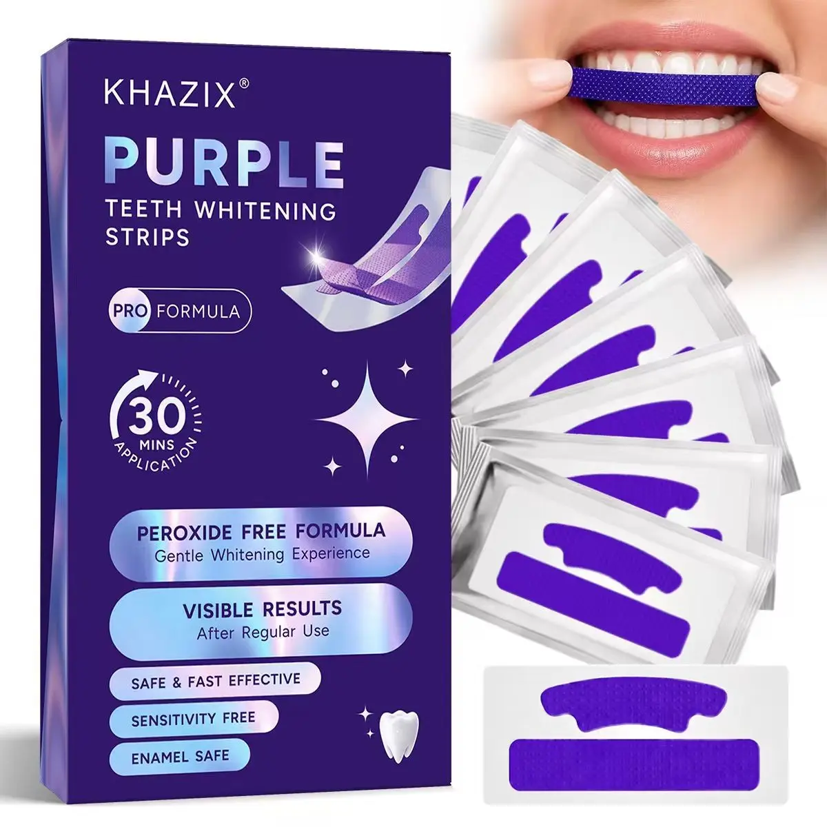 Khazix Teeth Whitening Strips, 2/7 Pairs, Easy to Use, Brighter Smile, Comfortable Fit, At-Home Daily Oral Care, Dental Patch