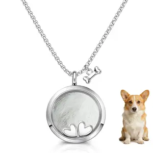 Dog Cat Fur Keepsake Necklace, Ashes Hair Memory Urn with Charm, Glass Circle Memorial Pendant Necklace, Pet Cremation Memorial Jewelry for Women Men, Vial Necklace for Ashes