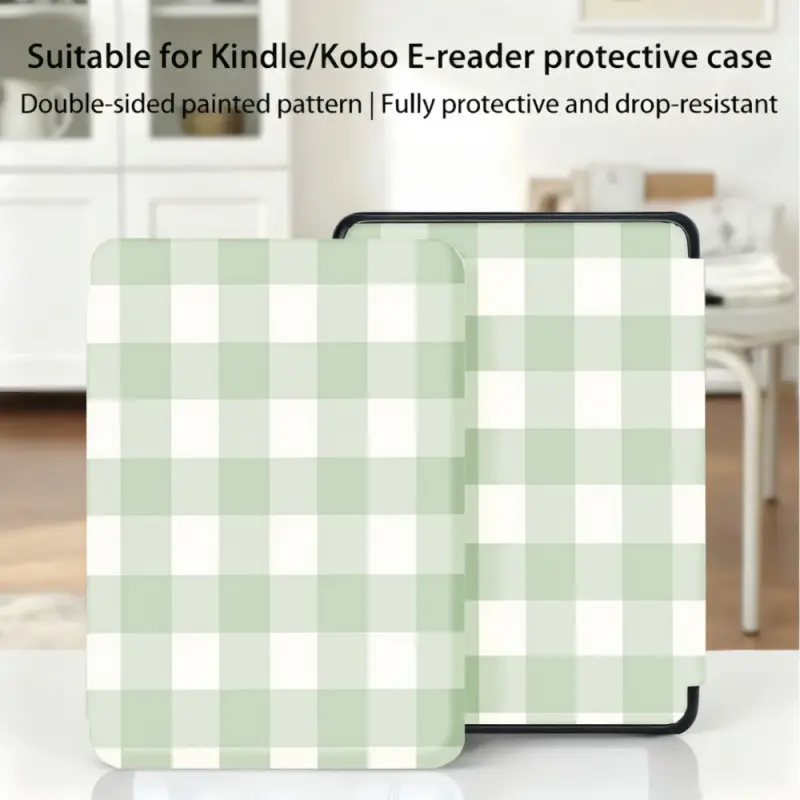 for Kindle/kobo/Tolino Case, Cover Green And White Checkered Pattern for New Kindle 11Th 2019, Kindle 11th Generation (2022/2024), 6/7-Inch Kindle Paperwhite 12Th Generation 2024 Vision Color (2024), Vision 6 (2021) Protection