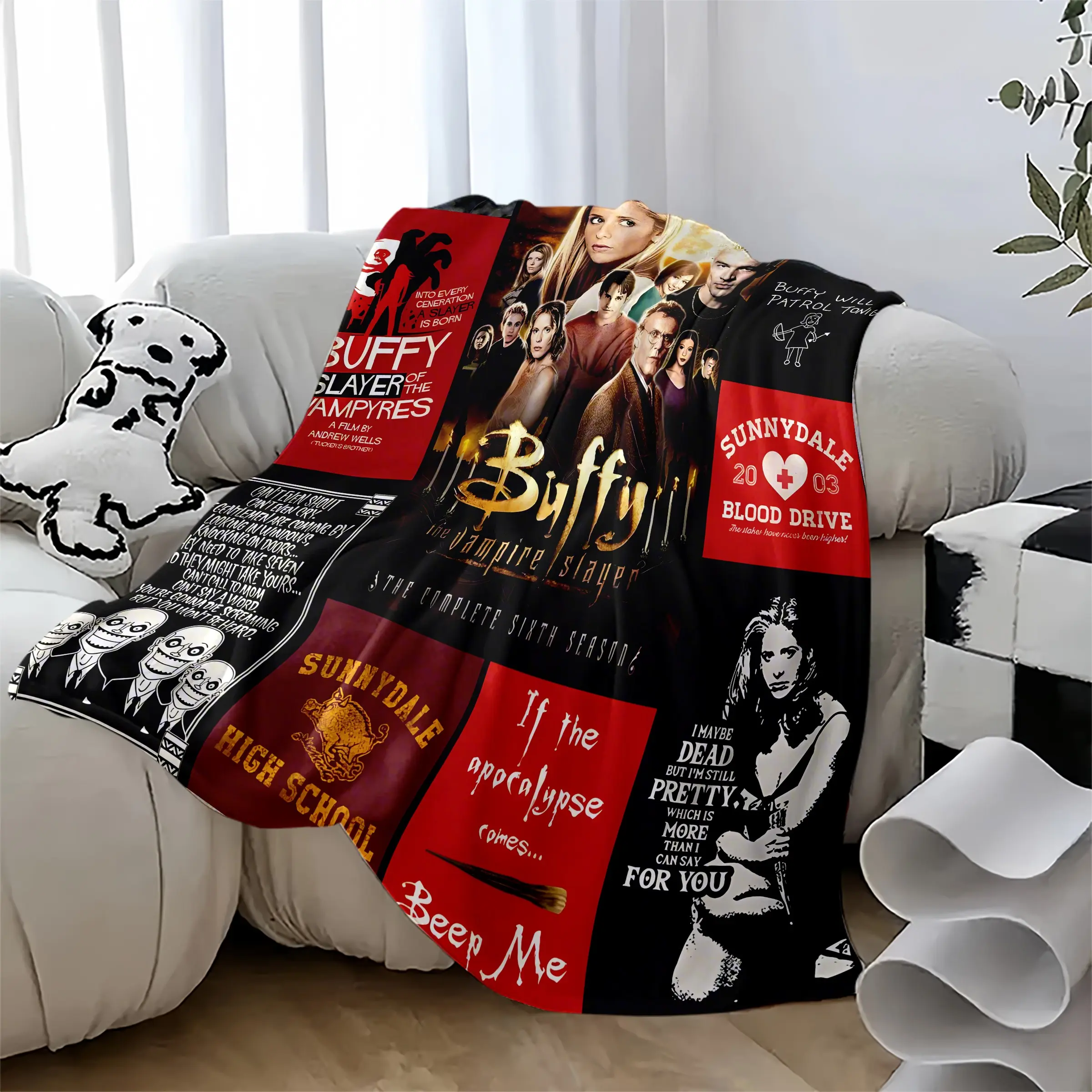 Buffy the Vampire Slayer Collage Blanket, Ideal Gift for Buffy Fans, Suitable for Sofa, Bed, Camping & Travel, Cozy and Durable Design