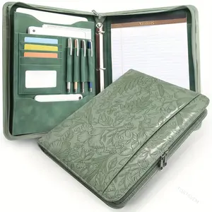Vegan PU Leather Portfolio with Zipper, A4 Padfolio 3-Ring Organizer Binder for Women, Phone, Notepad, Business Card Holder,Protective Tablet Sleeve, Padfolio Binder for Interview Resume Folder, Gift for Professional Women, Back to School