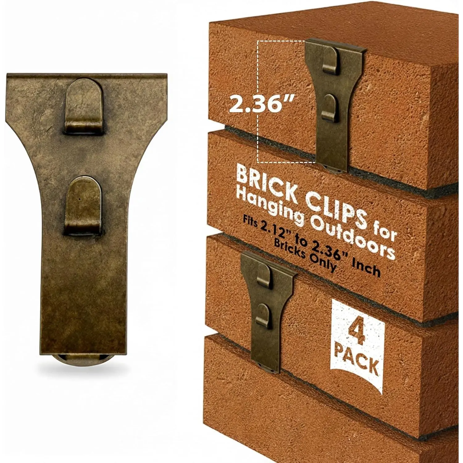 Brick Clips for Hanging Outdoors, 4 Pack No-Drill Brick Hangers Hold Up to 25 lbs Each, Fits 2.12"-2.36" Bricks, Brick Hooks for Pictures, Wreaths, Wall Art, Planters & Decor