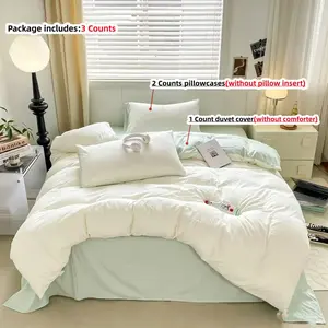 3pcs Pure Color Bedding Set, Includes 1 duvet cover and 2 Pillowcases, Zippered, Easy Wash, Soft Fabric, Suitable for All Seasons