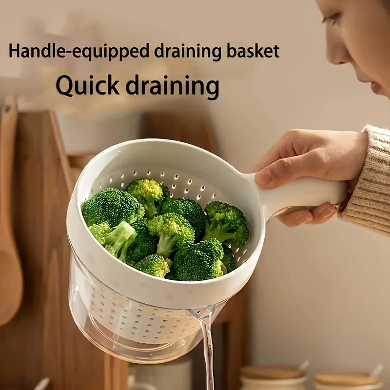Handheld Kitchen Drainer Basket, Multi-Layer Fruit Washer, Hanging Plastic Vegetable Bowl, Creative Fruit Tray, Ideal for Berries, Tomatoes, Grapes