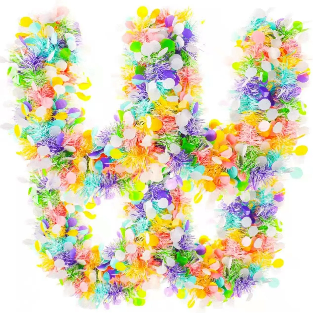 33ft Easter Tinsel Garland,Colorful Egg Tinsel Twist Garland with Confetti Spring  Tinsel Ornament Decoration for Fireplace Mantel Tree Eatser Party Decoration