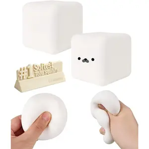 Tofu Squishy 2-Pack, White Cube Stress Toy, Soft Moldable Dough Fidget Block with Slow Rising Texture, Silky Squeeze Ball for Anxiety Relief, Cute Seal Face Shaped Flour Dough Toy(Tofu+Seal)