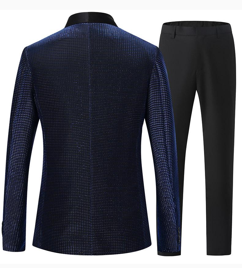 Men's Slim Fit Groom Tuxedo Suit  Korean Style Wedding Blazer & Pants Set, Business Casual Plaid Suit