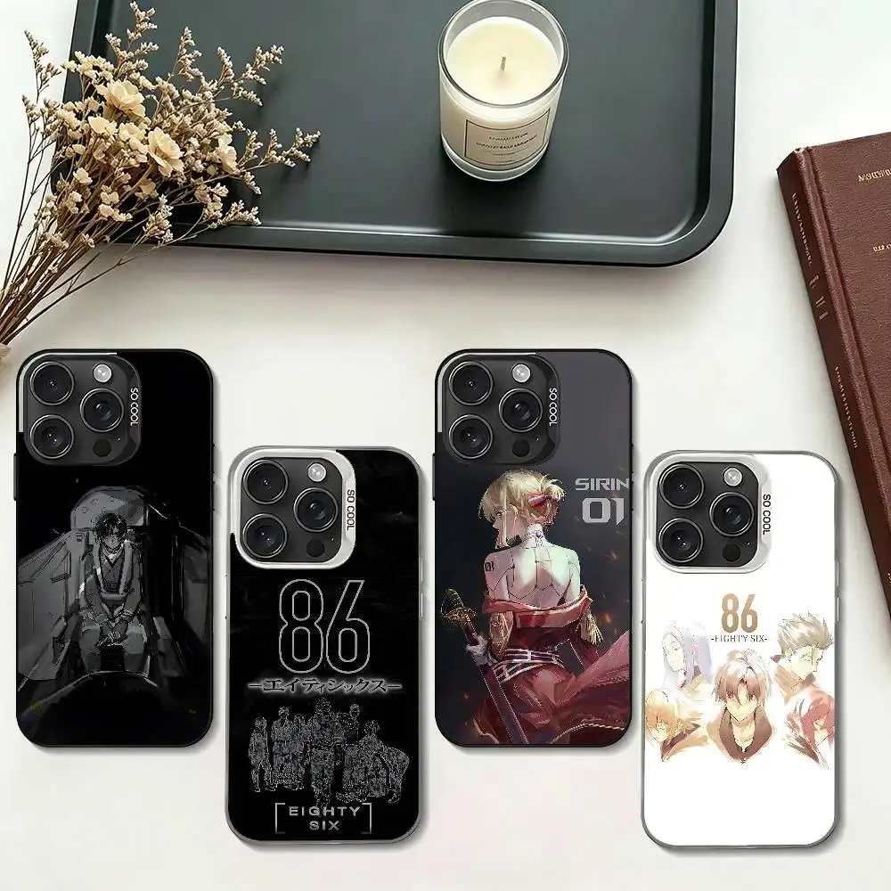 Anime 86 Style Silver Electroplated Shockproof Protect Cover, Mobile Phone Case for iPhone 11-17 Pro Max/Plus & Samsung Galaxy S23-S25