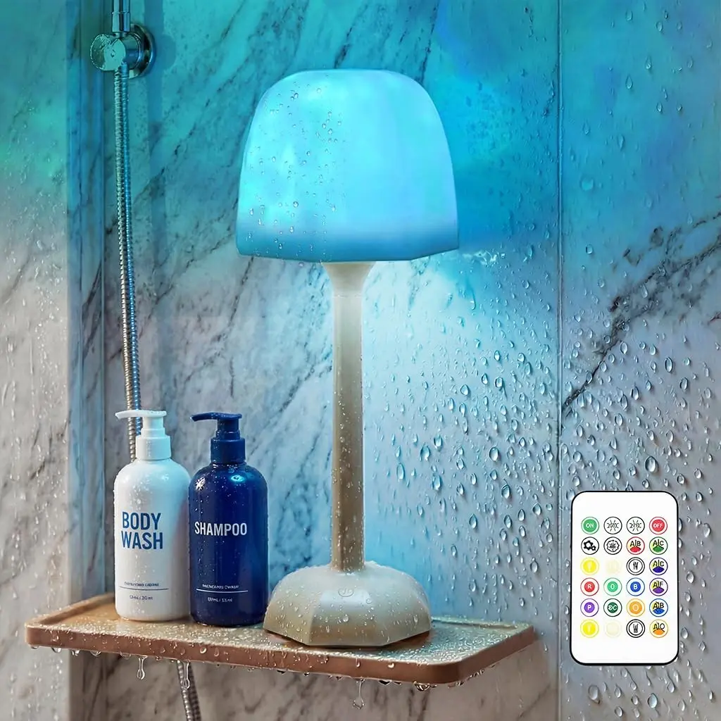 1pc Waterproof Shower Lamp with Remote, shower lamp,16 Colors Ocean Wave Projector Lamp for Bathroom, Cordless Rechargeable Night Light, Ambient Mood Lighting for Inside Shower, Bathtub, Spa