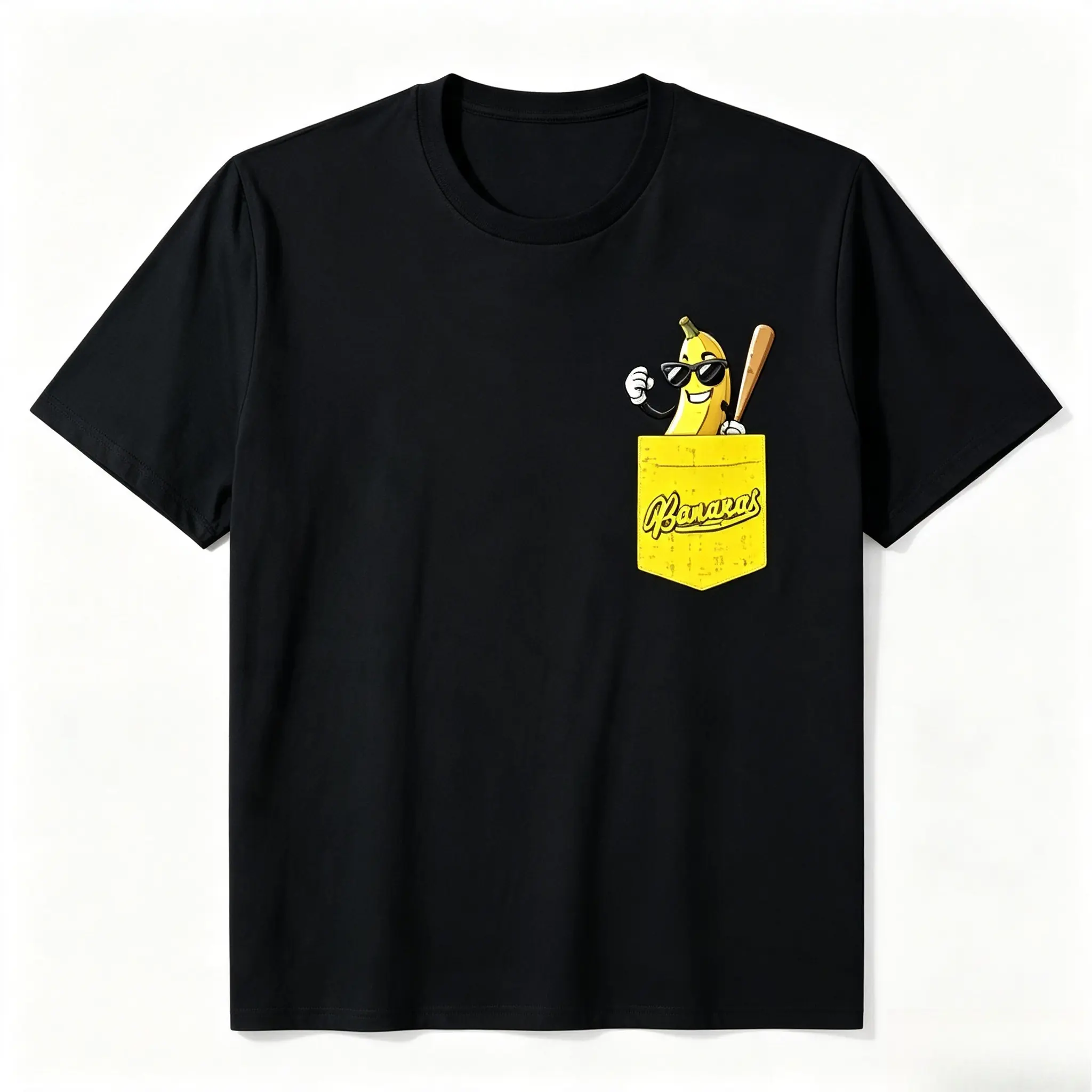 Cute Pocket Banana Cartoon Graphic Oversized Cotton T‑Shirt, Fun Fashion Casual Outfit, Comfort Short Sleeve Tee, Ideal Valentines Holiday Gift for Him Her Family Friends