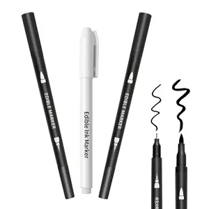 Edible Markers 3Pcs Black & White Food Coloring Pens – Double-Sided Fine & Thick Tips Edible Food Pens for Cookie Decorating, Fondant, Cakes, Desserts, Easter Eggs