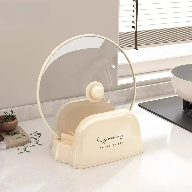 Creamy Style Countertop Pot Lid Holder Rack, Multi-Functional Kitchen Storage Shelf, Holds Cutting Board and Utensils, Home Use