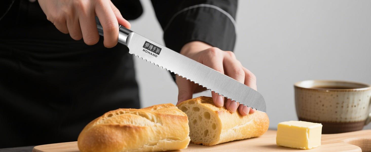 MDHAND Chef Knife Set with Roll Bag, 9PCS Professional Knife Sets with Sharpener, High Carbon Stainless Steel Japanese Kitchen Knives - Black Pakkawood Handle, Dishwasher Safe, For Cooking, Chef Gifts