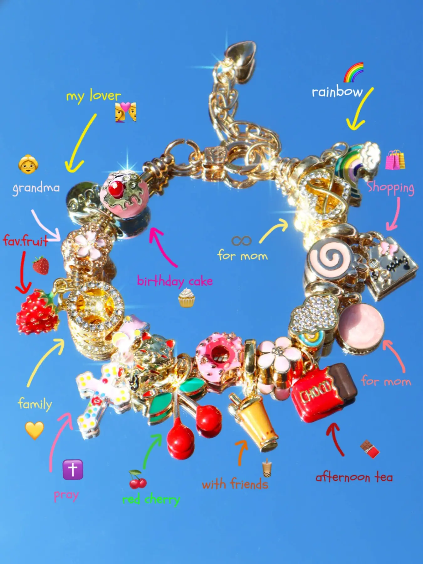 Summer Fun Fruit DIY Charm Bracelet, Cute Cherry Toast Bracelet, Strawberry Bracelet, Sakura Design, Perfect Gift Idea